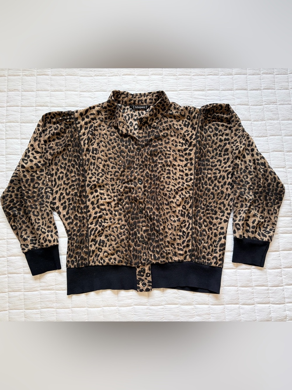Vintage Toupaez Leopard Print Button-Up Dolman Sleeve Cardigan Size S